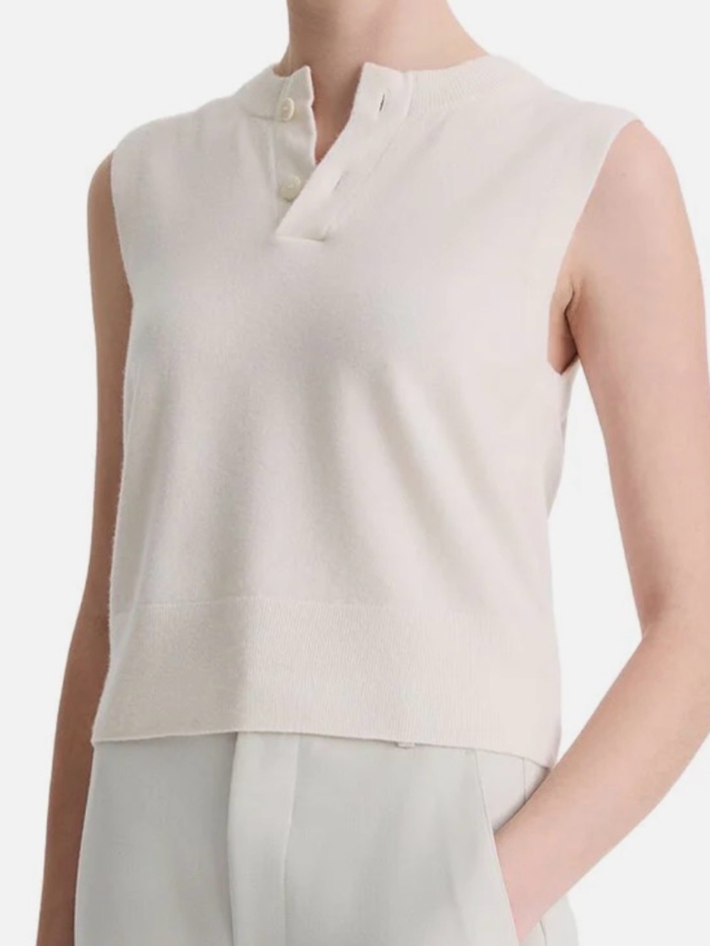 Vince Ivory Sleeveless Henley Knit Tank